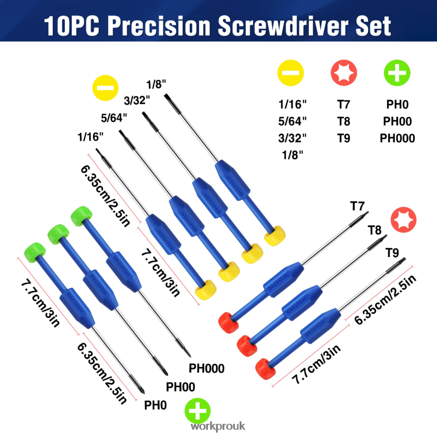 WORKPRO10-Pcs Precision Screwdriver Set with Case, Phillips, Slotted, Torx Star, Magnetic Screwdriver Repair Tool Kit, Non-Slip Grip X662Z103 Tool