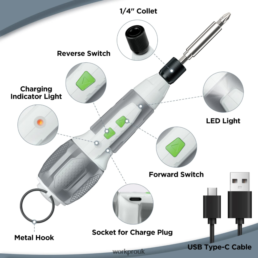 WORKPROCordless 4V USB Rechargeable Lithium-ion Battery Screwdriver Kit X662Z236 Tool