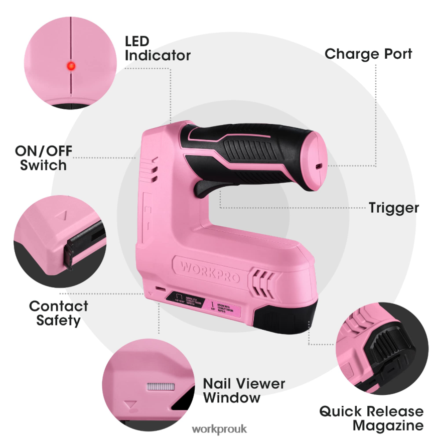 WORKPRO3.6V 2.0Ah Battery Powered Electric Cordless 2-in-1 Staple and Nail Gun X662Z265 Tool