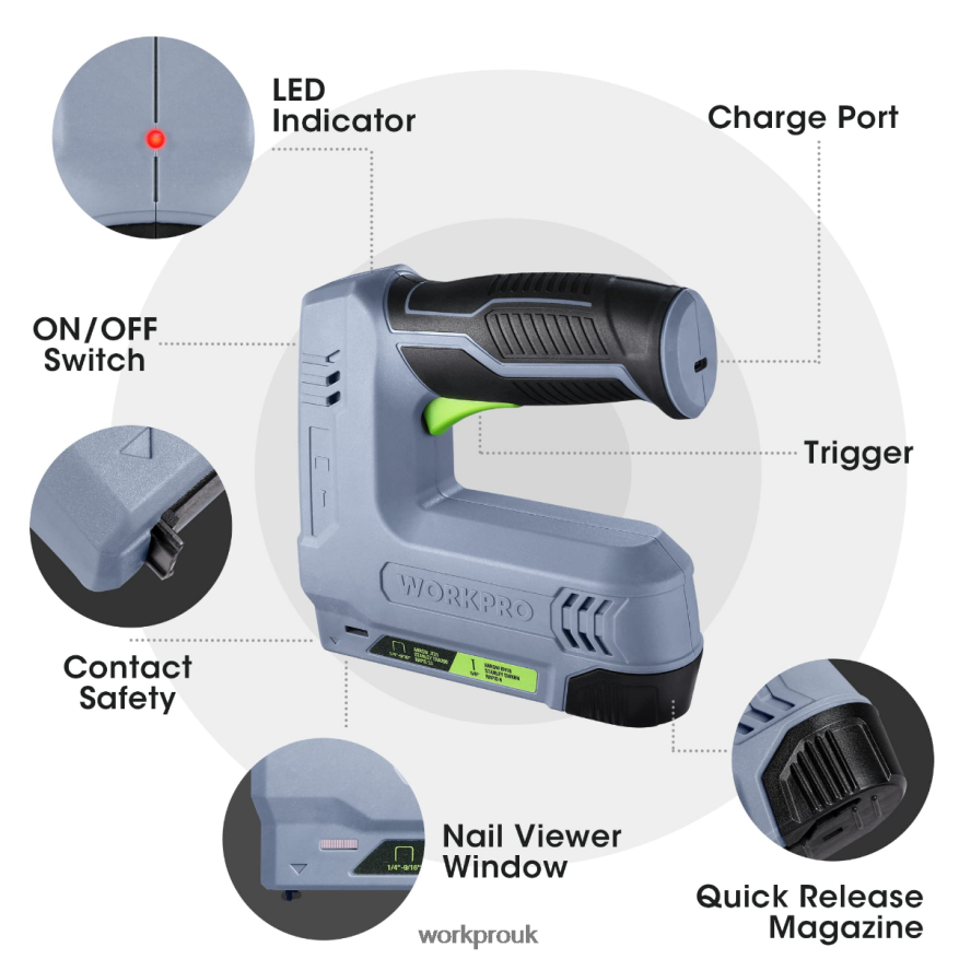 WORKPRO3.6V 2.0Ah Battery Powered Electric Cordless 2-in-1 Staple and Nail Gun X662Z265 Tool