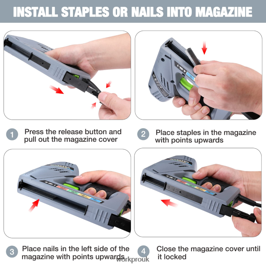 WORKPROElectric Corded 4-in-1 Nail Gun, Including 3000PCS of Staples and Nails X662Z60 Tool