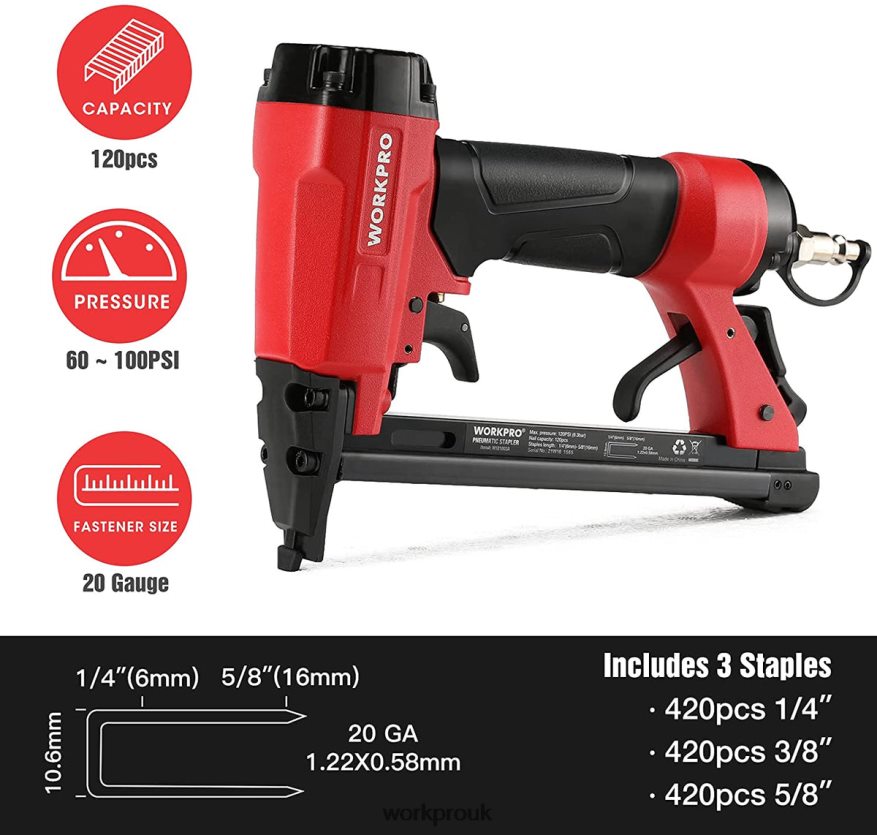 WORKPROPneumatic 20 Gauge Staple Gun for Carpentry Woodworking and DIY Projects X662Z61 Tool