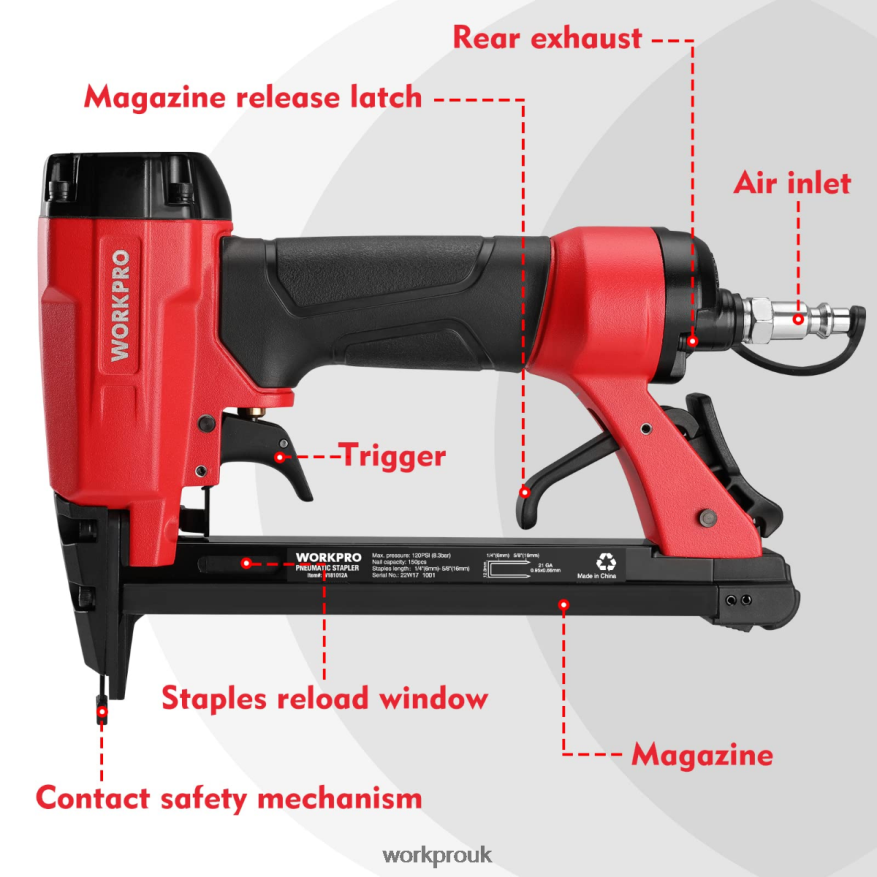 WORKPROPneumatic Staple Gun, 8016/7116 Upholstery Stapler X662Z182 Tool