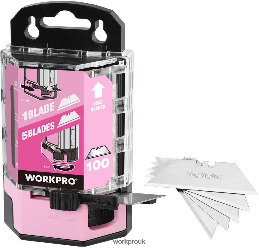 WORKPRO100 Pcs SK5 Carbon Steel Utility Knife Blades Replacement with Dispenser X662Z49 Tool