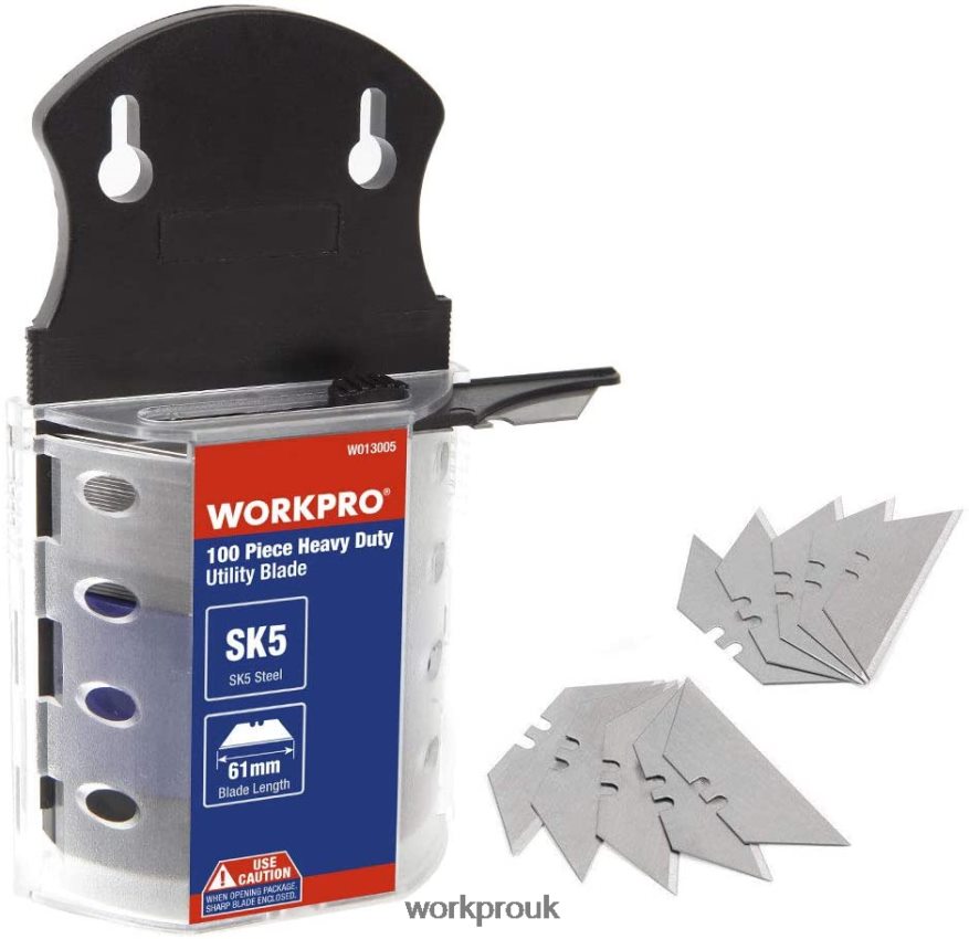 WORKPRO100 Pcs Utility Knife Blades SK5 Steel with Dispenser X662Z40 Tool