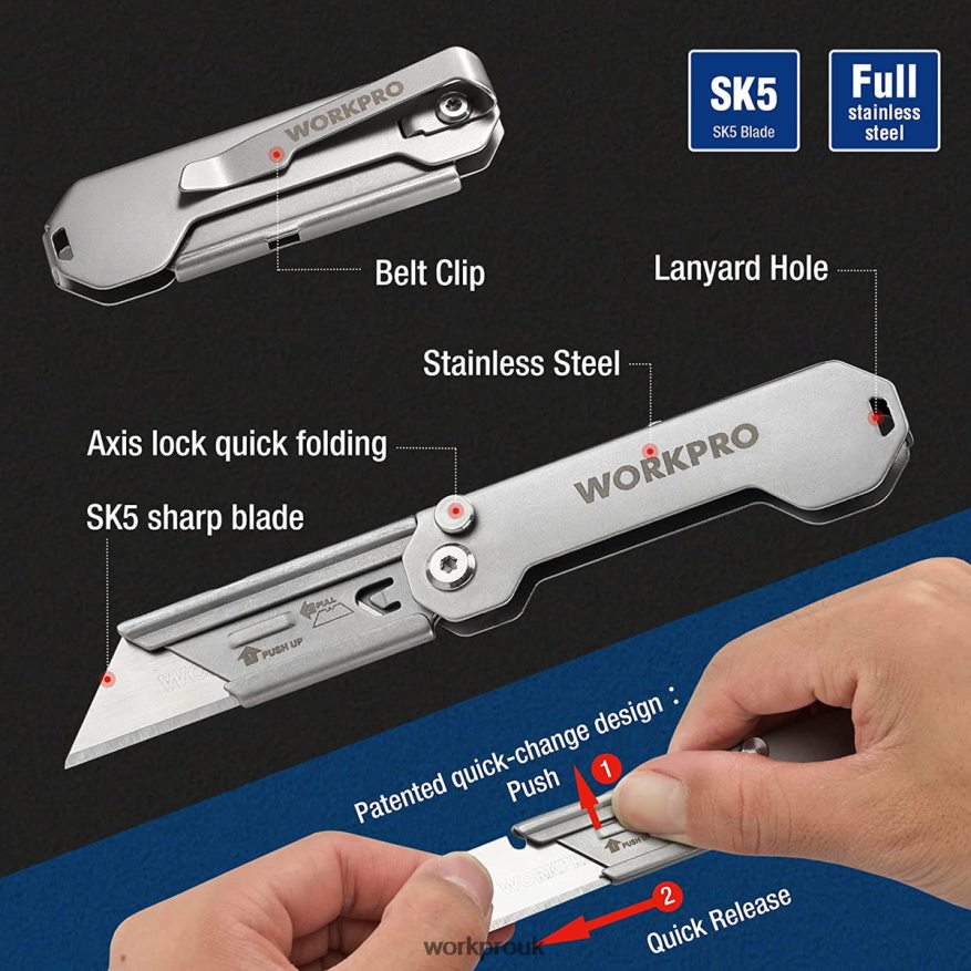 WORKPRO3 PCS Folding Utility Knife Sets Quick Change Blades Box Cutter X662Z43 Tool