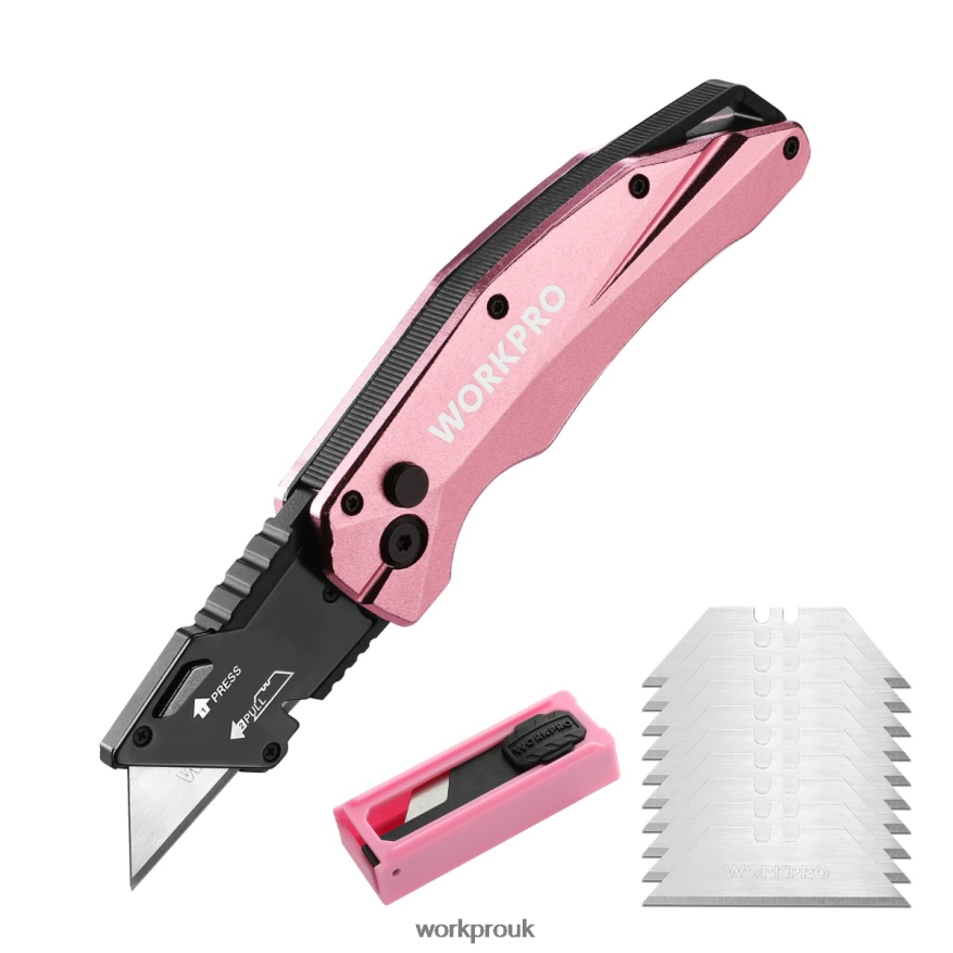 WORKPROFolding Aluminum Utility Knife, 10 Extra Blades Include X662Z54 Tool