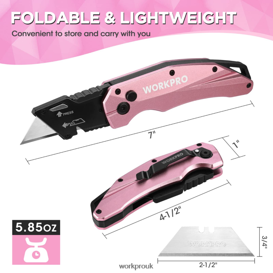 WORKPROFolding Aluminum Utility Knife, 10 Extra Blades Include X662Z54 Tool