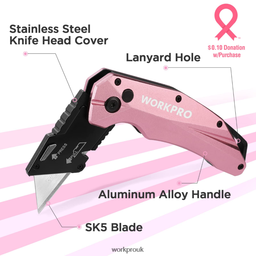 WORKPROFolding Aluminum Utility Knife, 10 Extra Blades Include X662Z54 Tool