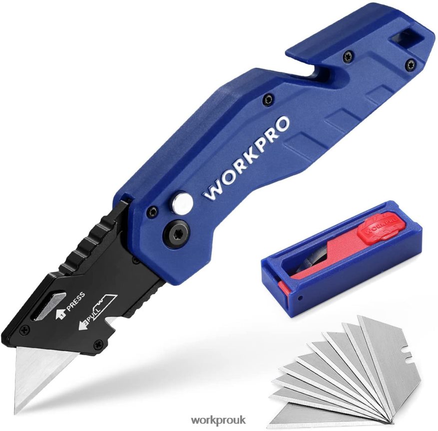WORKPROFolding Utility Knife Lightweight Nylon Handle Utility Cutter with 10-piece Extra Blades X662Z38 Tool