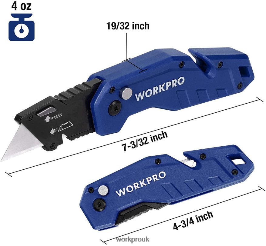 WORKPROFolding Utility Knife Lightweight Nylon Handle Utility Cutter with 10-piece Extra Blades X662Z38 Tool