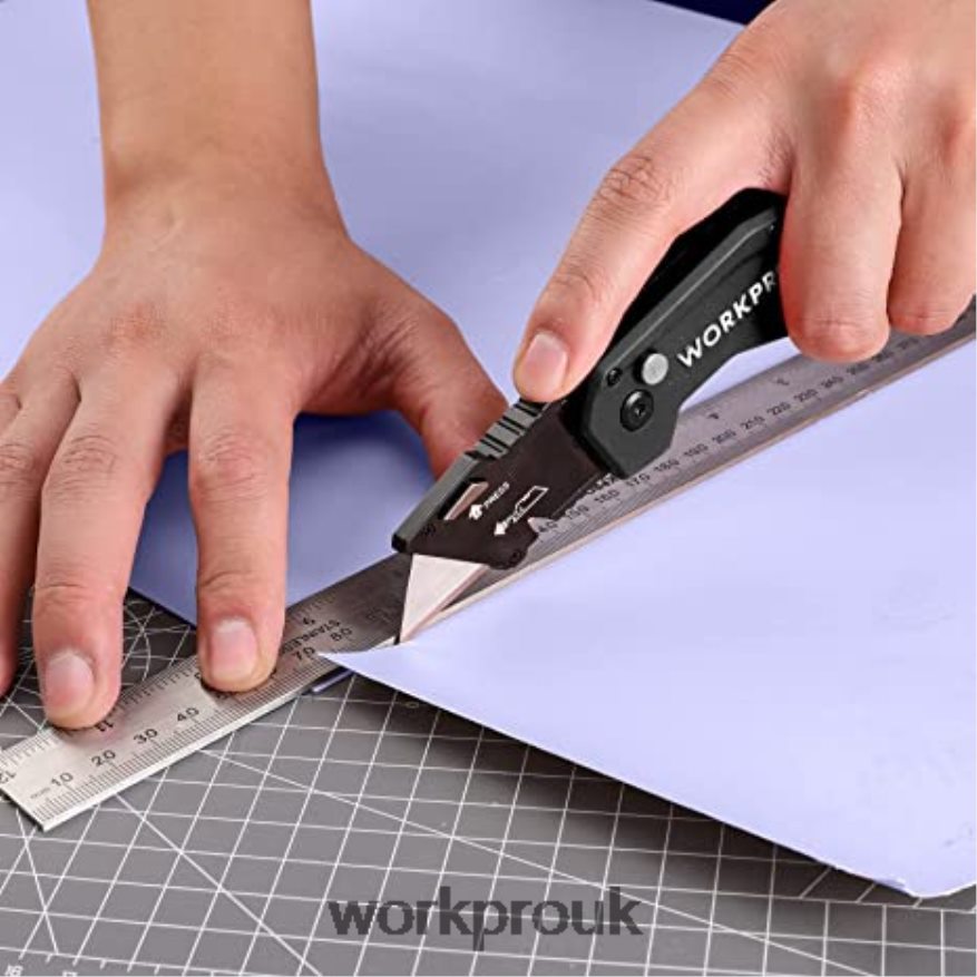 WORKPROFolding Utility Knife Lightweight Nylon Handle Utility Cutter with 10-piece Extra Blades X662Z38 Tool