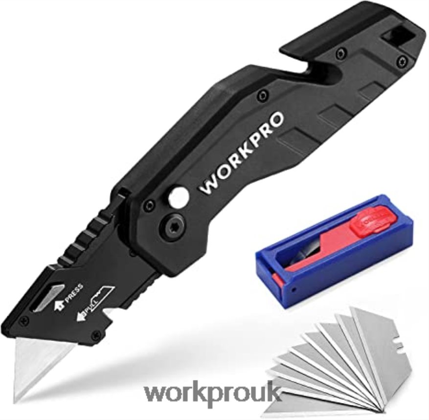 WORKPROFolding Utility Knife Lightweight Nylon Handle Utility Cutter with 10-piece Extra Blades X662Z38 Tool