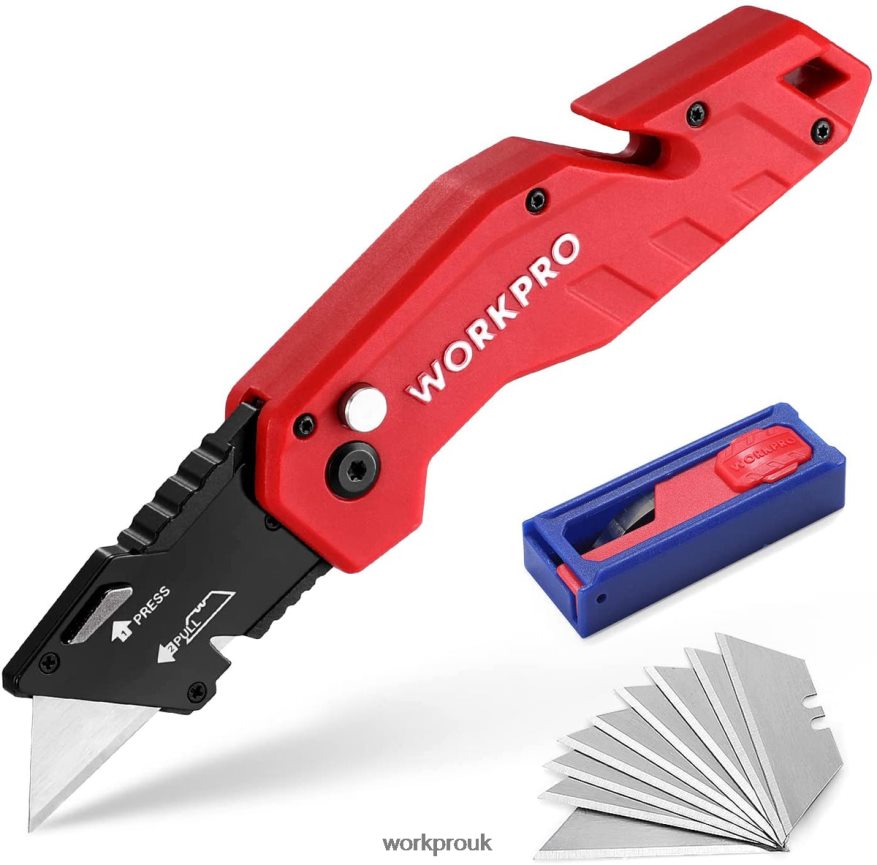 WORKPROFolding Utility Knife Lightweight Nylon Handle Utility Cutter with 10-piece Extra Blades X662Z38 Tool