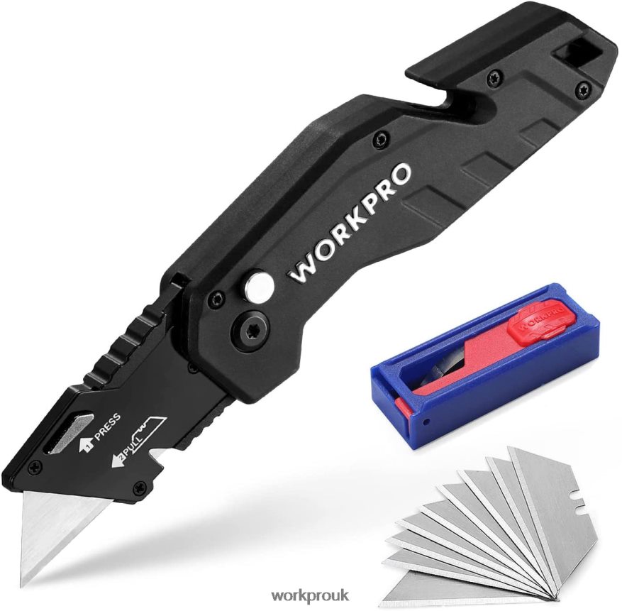 WORKPROFolding Utility Knife Lightweight Nylon Handle Utility Cutter with 10-piece Extra Blades X662Z38 Tool