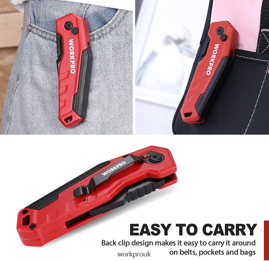 WORKPROFolding Utility Knife, Quick Change Box Cutte 13 Extra Blades Included X662Z52 Tool