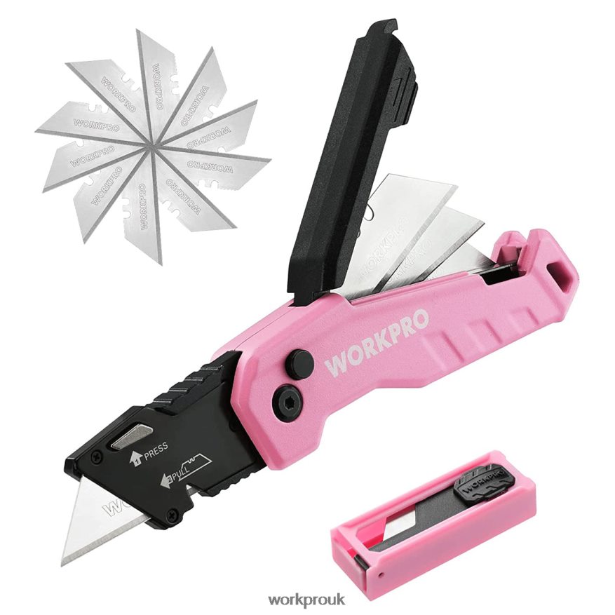 WORKPROFolding Utility Knife, Quick Change Box Cutte 13 Extra Blades Included X662Z52 Tool