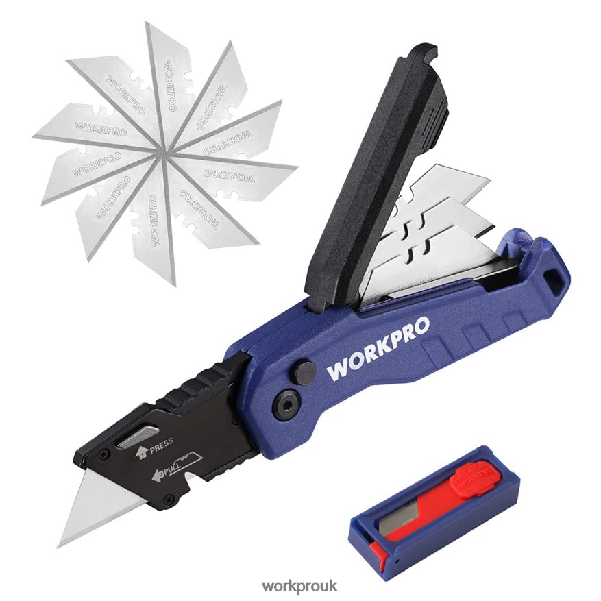 WORKPROFolding Utility Knife, Quick Change Box Cutte 13 Extra Blades Included X662Z52 Tool