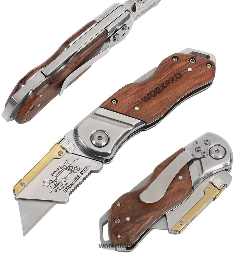WORKPROFolding Utility Knife Wood Handle Heavy Duty Cutter X662Z39 Tool
