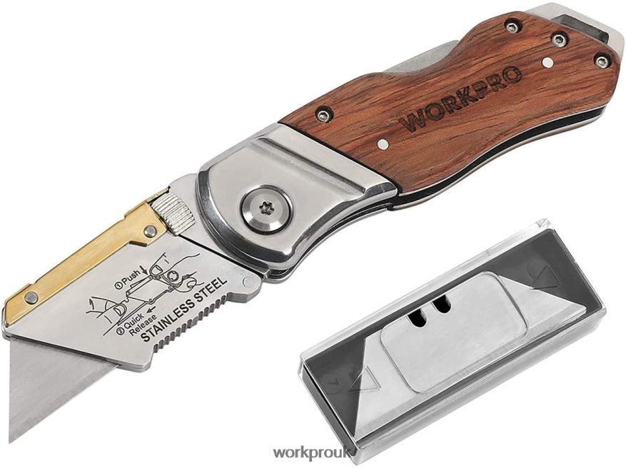 WORKPROFolding Utility Knife Wood Handle Heavy Duty Cutter X662Z39 Tool