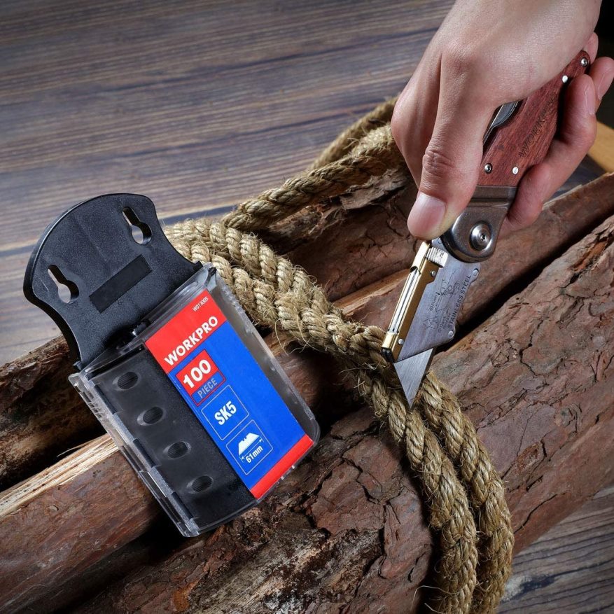 WORKPROFolding Utility Knife Wood Handle Heavy Duty Cutter X662Z39 Tool
