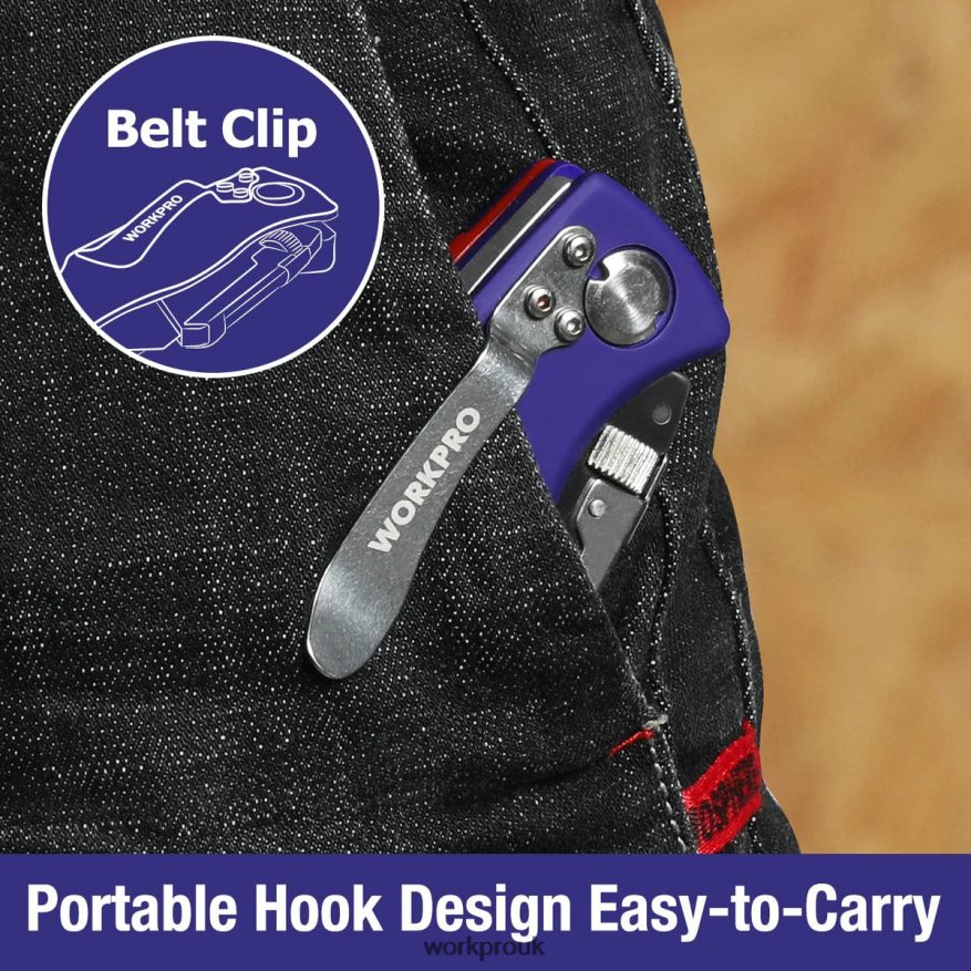 WORKPROFolding Utility Knife with Back Lock Quick-change Box Cutter with Belt Clip X662Z46 Tool