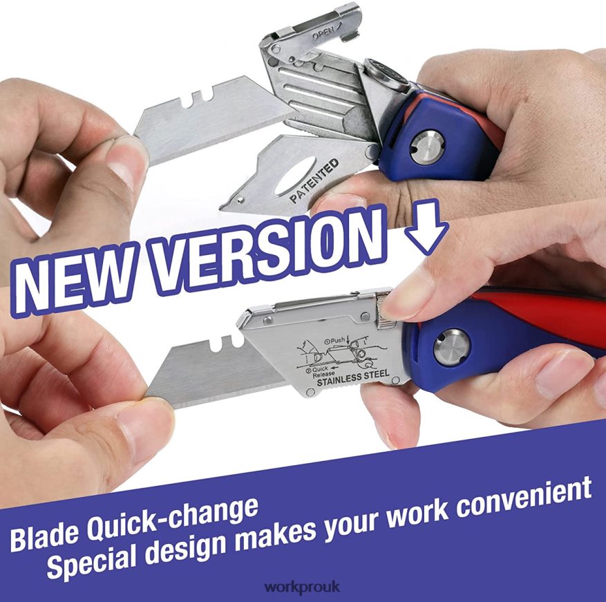 WORKPROFolding Utility Knife with Back Lock Quick-change Box Cutter with Belt Clip X662Z46 Tool