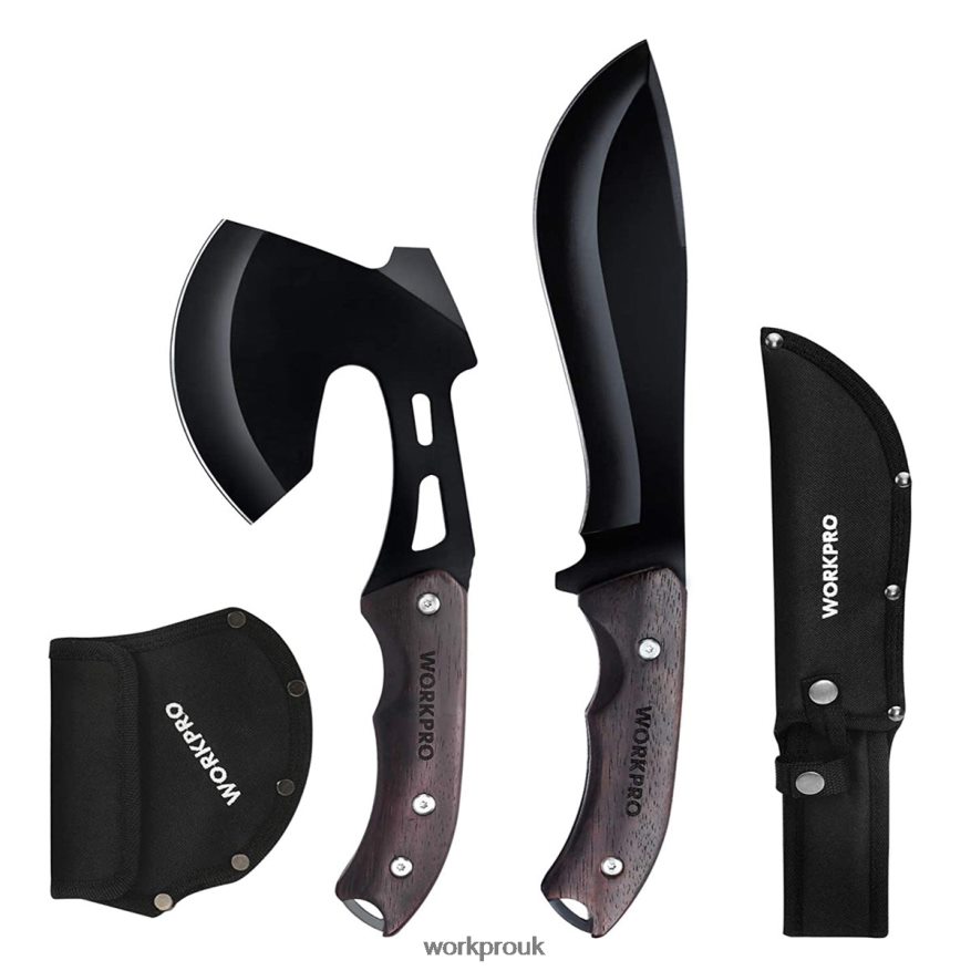 WORKPROFull Tang Wood Handle Axe and Fixed Blade Knife Combo Set with Nylon Sheath X662Z48 Tool