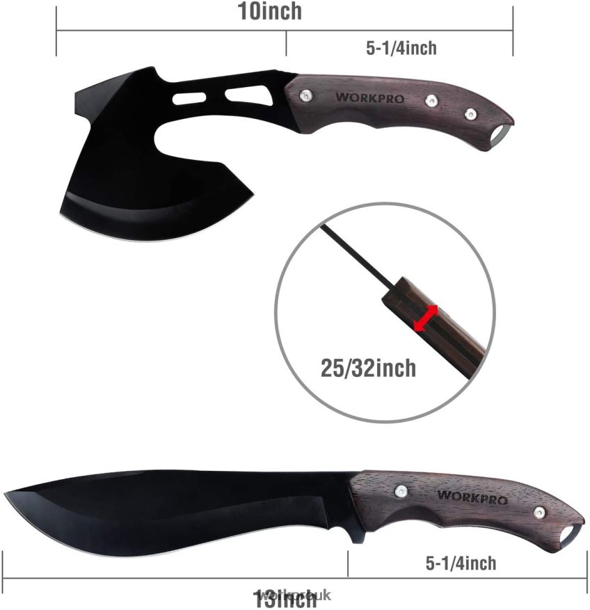 WORKPROFull Tang Wood Handle Axe and Fixed Blade Knife Combo Set with Nylon Sheath X662Z48 Tool