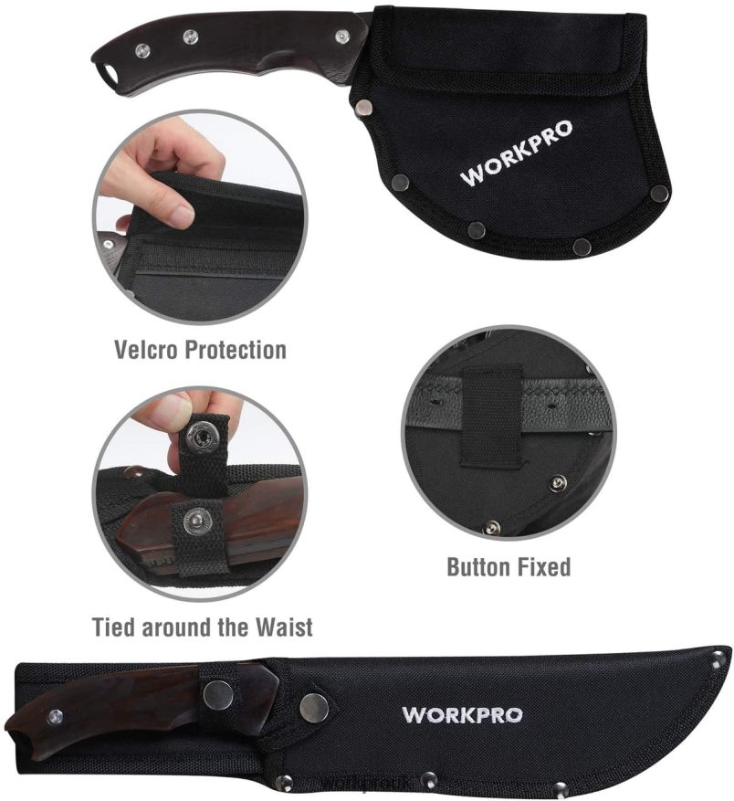 WORKPROFull Tang Wood Handle Axe and Fixed Blade Knife Combo Set with Nylon Sheath X662Z48 Tool