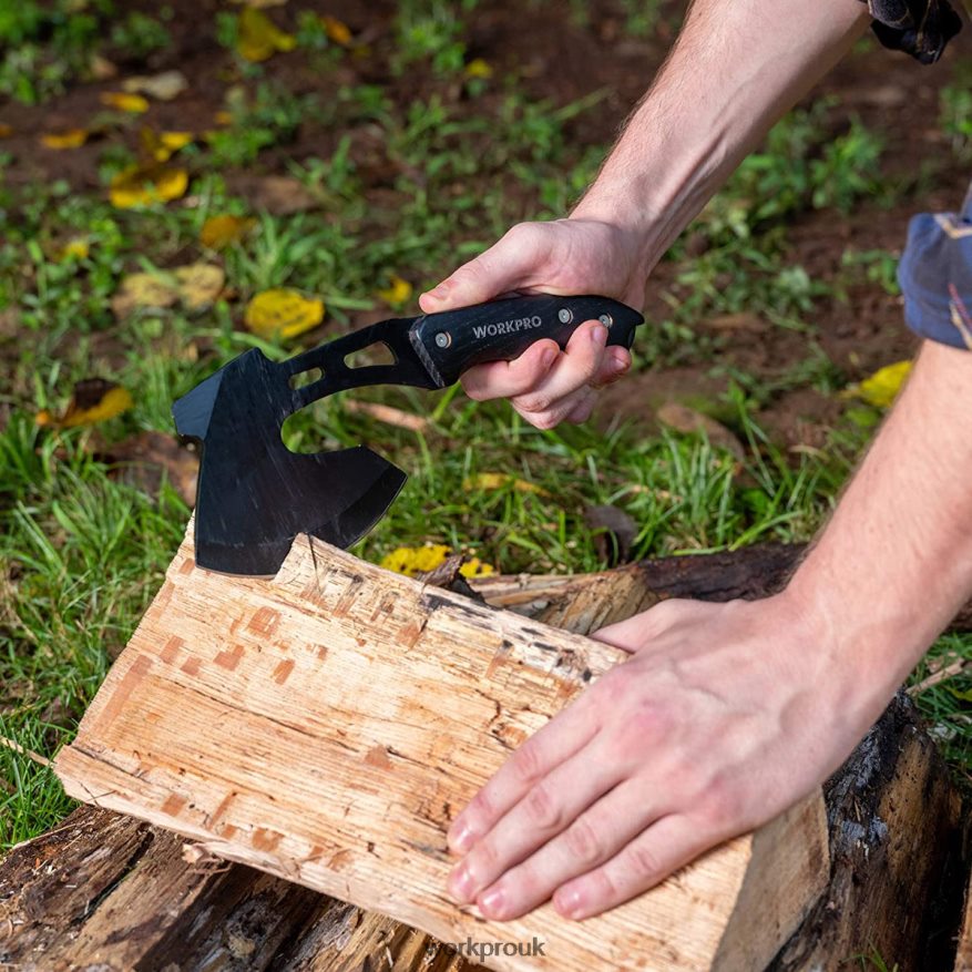 WORKPROFull Tang Wood Handle Axe and Fixed Blade Knife Combo Set with Nylon Sheath X662Z48 Tool