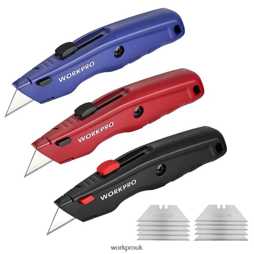 WORKPROPremium Utility Knife, Retractable All Metal Heavy Duty Box Cutter, Quick Change Blade Razor Knife, with 10 Extra Blades X662Z51 Tool