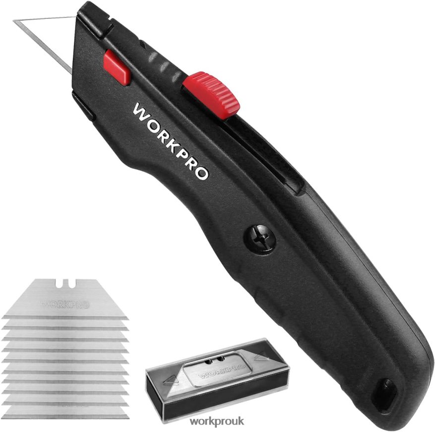 WORKPROPremium Utility Knife, Retractable All Metal Heavy Duty Box Cutter, Quick Change Blade Razor Knife, with 10 Extra Blades X662Z51 Tool