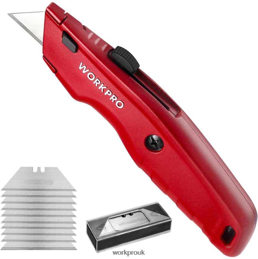 WORKPROPremium Utility Knife, Retractable All Metal Heavy Duty Box Cutter, Quick Change Blade Razor Knife, with 10 Extra Blades X662Z51 Tool