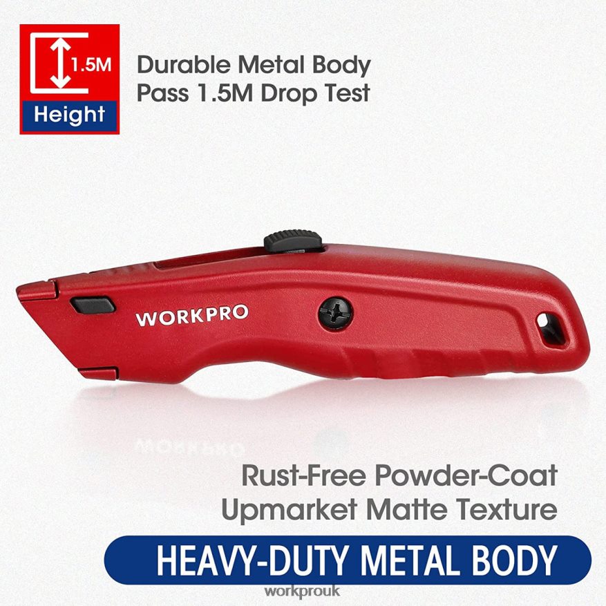 WORKPROPremium Utility Knife, Retractable All Metal Heavy Duty Box Cutter, Quick Change Blade Razor Knife, with 10 Extra Blades X662Z51 Tool