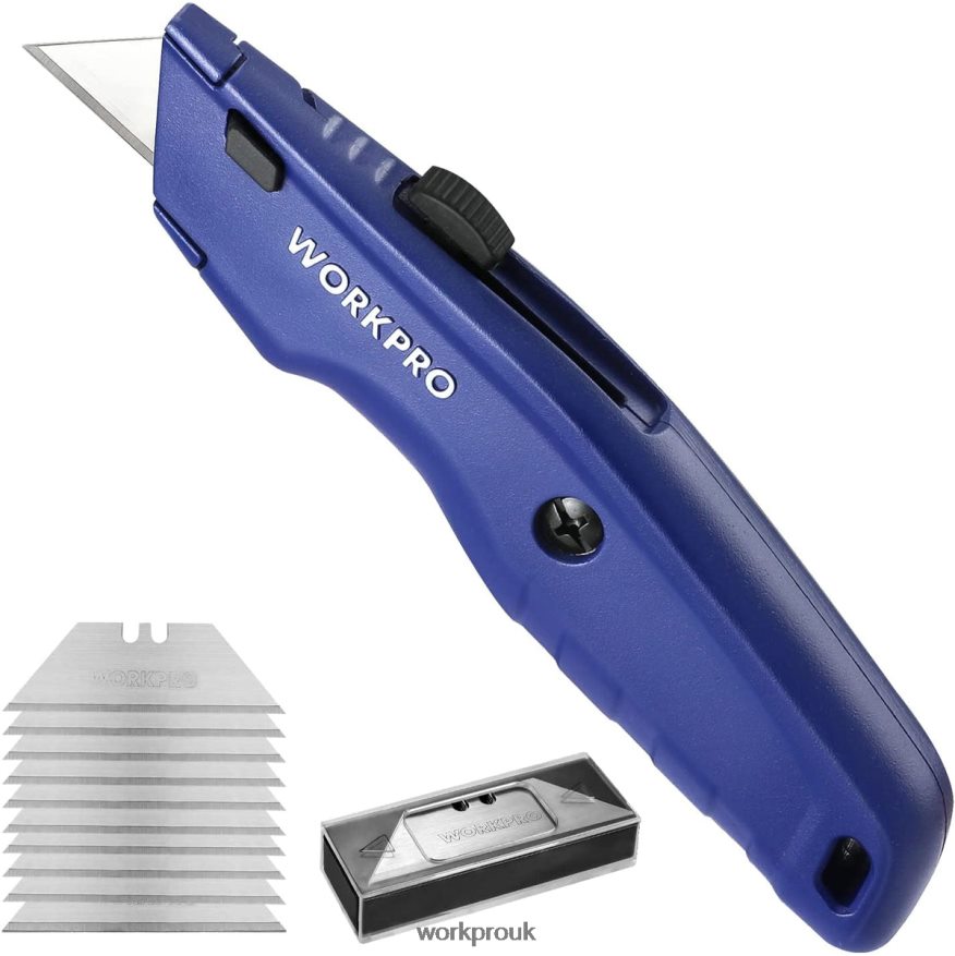 WORKPROPremium Utility Knife, Retractable All Metal Heavy Duty Box Cutter, Quick Change Blade Razor Knife, with 10 Extra Blades X662Z51 Tool
