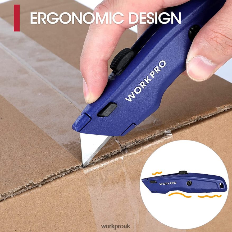 WORKPROPremium Utility Knife, Retractable All Metal Heavy Duty Box Cutter, Quick Change Blade Razor Knife, with 10 Extra Blades X662Z51 Tool