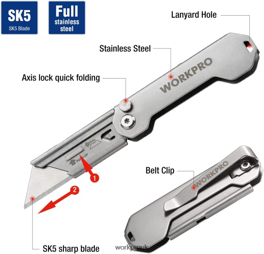 WORKPROQuick Change Folding Pocket Utility Knife Mini Stainless Steel Folding Knife with Belt Clip X662Z47 Tool