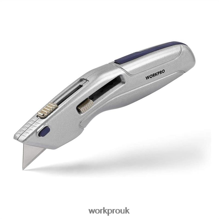 WORKPRORetractable Utility Knife and Self-retracting Safety Box with 2 Extra Blades Included X662Z41 Tool