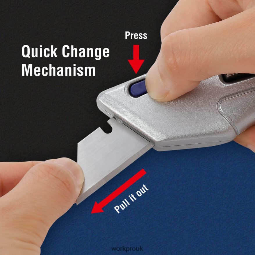 WORKPRORetractable Utility Knife and Self-retracting Safety Box with 2 Extra Blades Included X662Z41 Tool