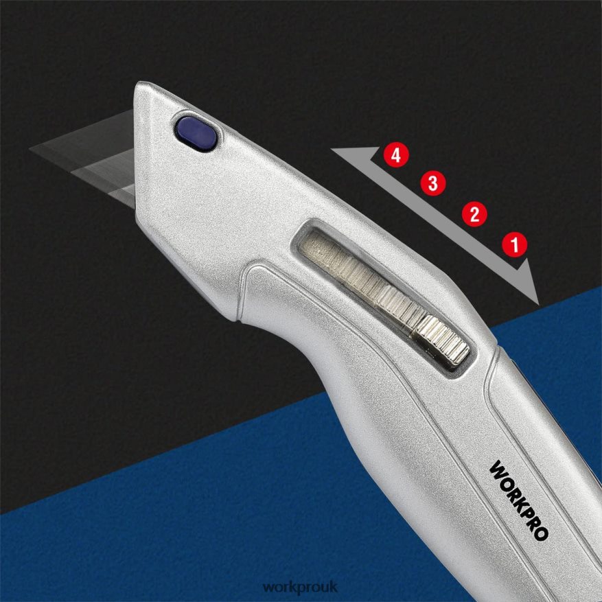 WORKPRORetractable Utility Knife and Self-retracting Safety Box with 2 Extra Blades Included X662Z41 Tool