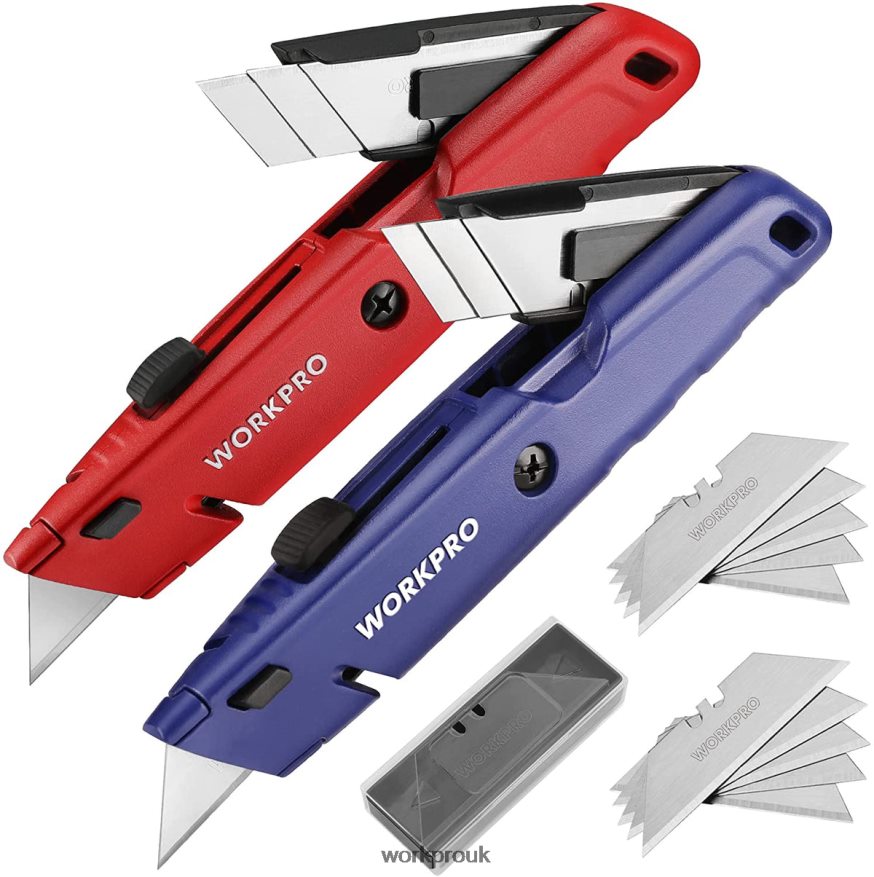 WORKPRORetractable Utility Knife with Extra Blade Storage, 2 Pack Quick-Change Box Cutters X662Z56 Tool