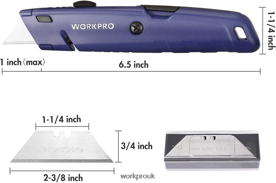 WORKPRORetractable Utility Knife with Extra Blade Storage, 2 Pack Quick-Change Box Cutters X662Z56 Tool