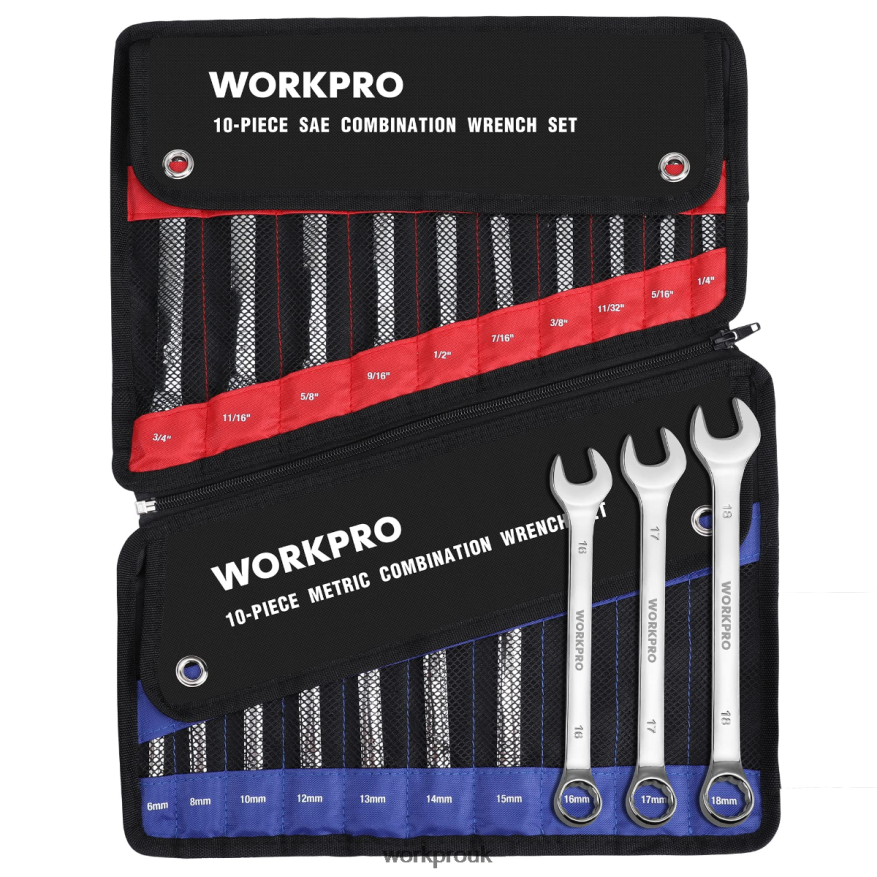 WORKPRO20 Pcs Metric & SAE Combination Cr-V 12-point Wrench Set X662Z93 Tool