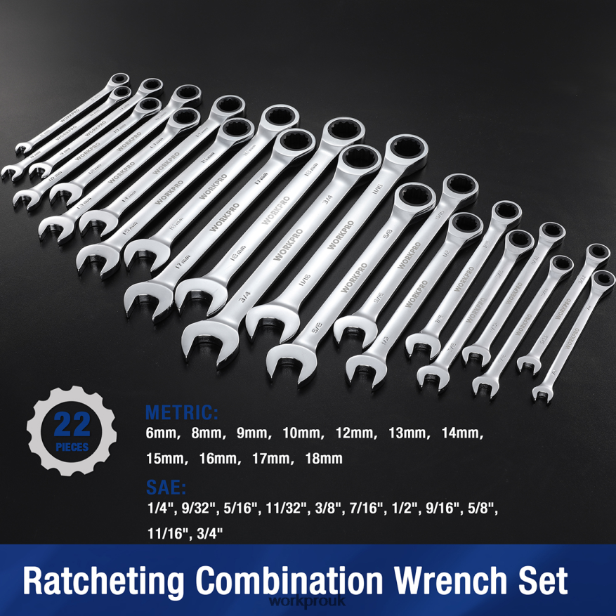 WORKPRO22-Piece Ratcheting Combination Wrench Set X662Z81 Tool
