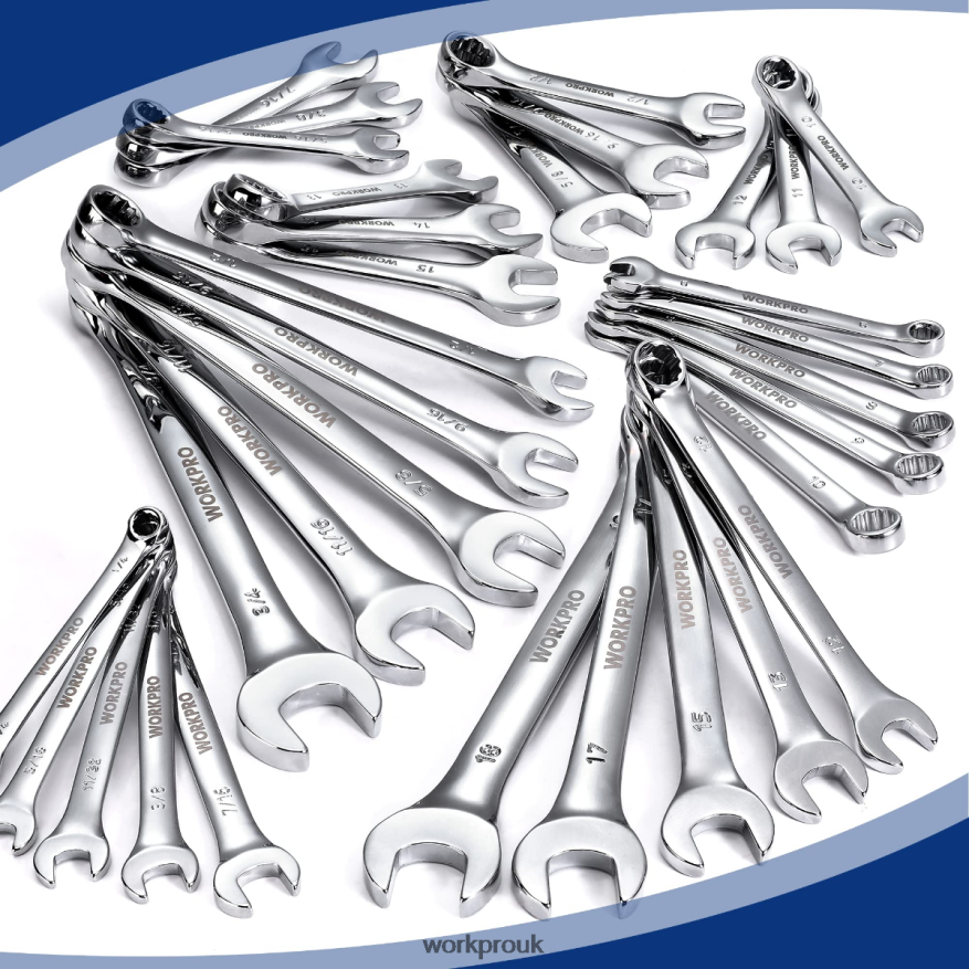 WORKPRO32 Pcs SAE & Metric Combination 12 PT Regular and Stubby Wrench Set X662Z92 Tool