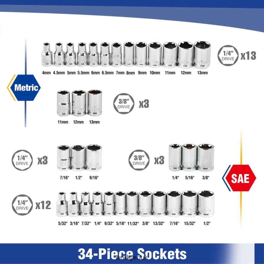 WORKPRO39 Pcs Drive Socket Wrench Set, 1/4-Inch & 3/8-Inch Small Sockets Set X662Z140 Tool