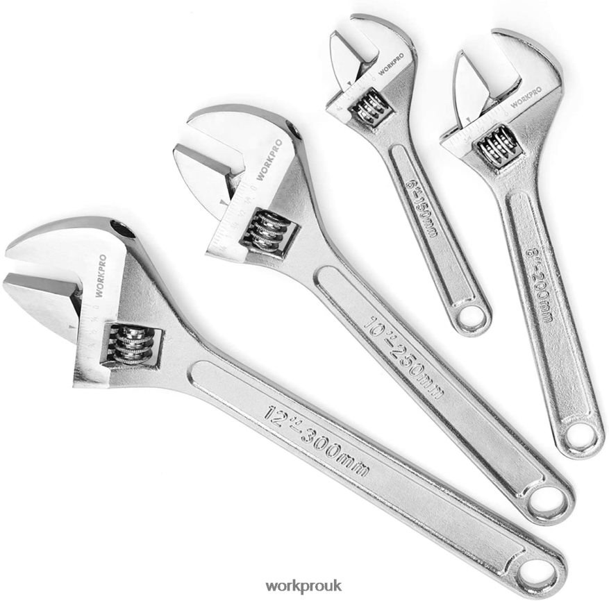 WORKPRO4 Pcs Adjustable Wrench Forged Heat Treated Chrome-plated Set X662Z84 Tool