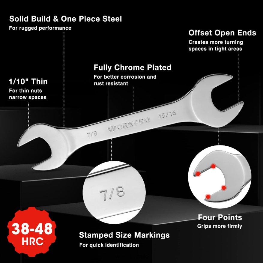 WORKPRO7 Pcs Metric Super-Thin Wrench Set with Roll-up Organizer Pouch X662Z96 Tool