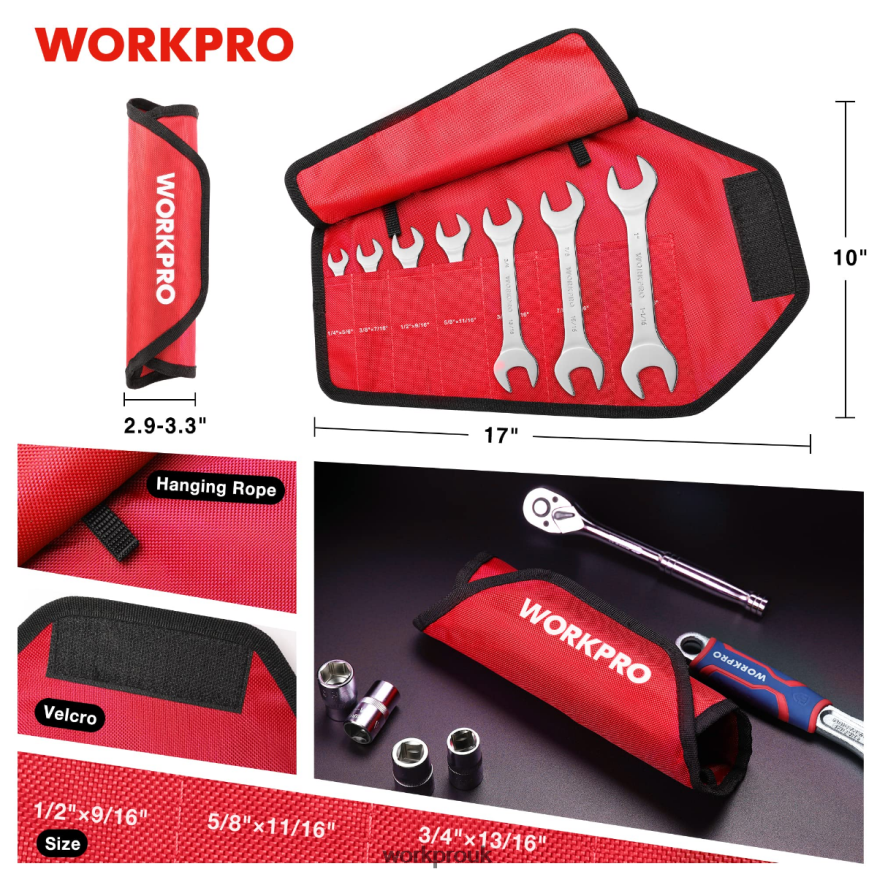 WORKPRO7 Pcs Metric Super-Thin Wrench Set with Roll-up Organizer Pouch X662Z96 Tool